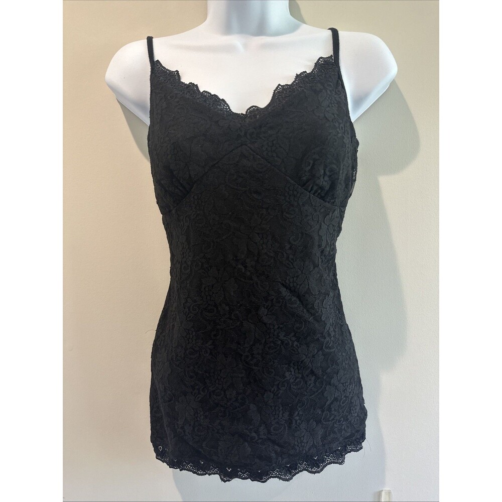 WONY Vintage Black Floral Lace Camisole Tank Top Spaghetti Strap 90s Y2K